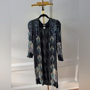 Vintage Judith Ann Creations 100% Silk Beaded Sequin Art Deco Evening Jacket 604